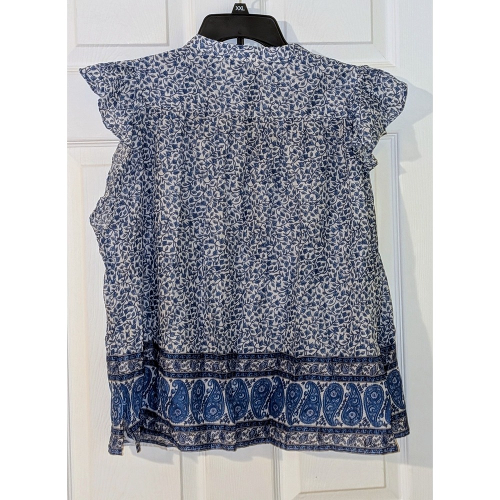 J. Crew Blue White‎ Floral Paisley Cap Sleeve Button Up Shirt Top Size L NWT $90 - Picture 10 of 12